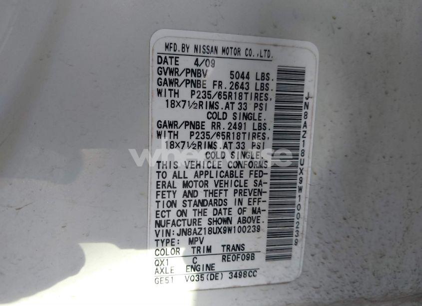 Photo 8 of 2009 Nissan Murano SL (VIN JN8AZ18UX9W100239)