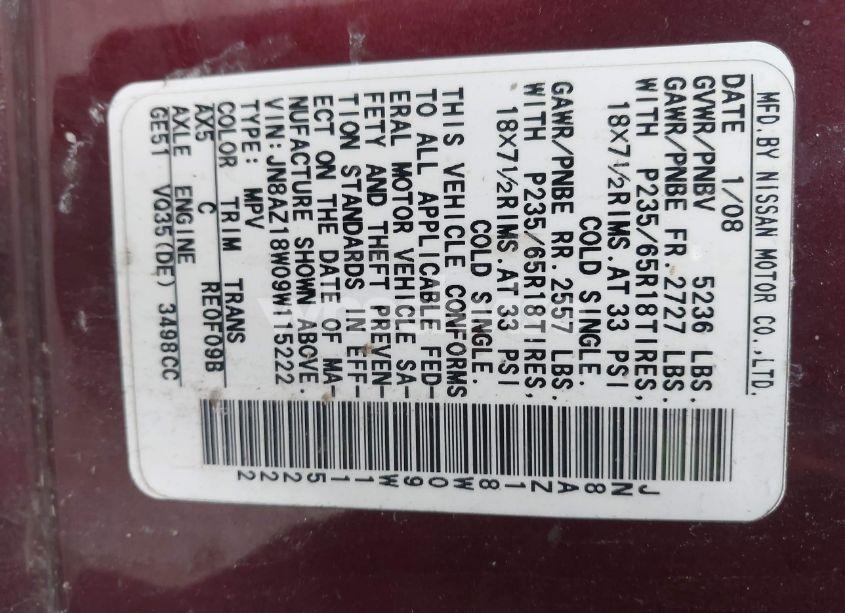 Photo 5 of 2009 Nissan Murano SL (VIN JN8AZ18W09W115222)