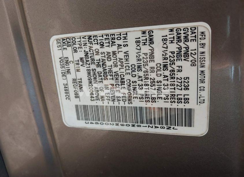 Photo 9 of 2009 Nissan Murano S (VIN JN8AZ18W09W200643)