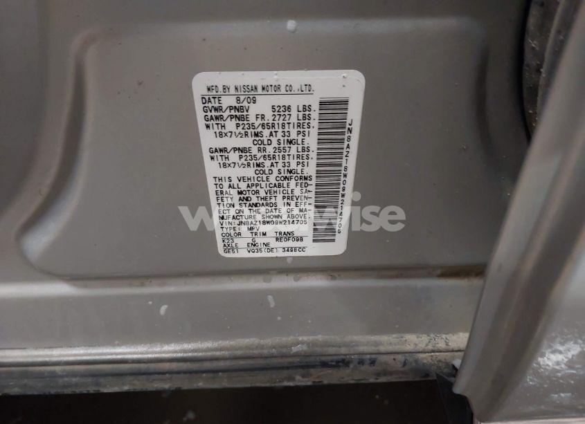 Photo 4 of 2009 Nissan Murano S (VIN JN8AZ18W09W214705)