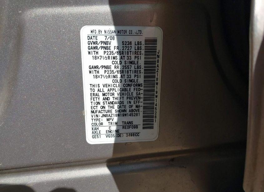 Photo 5 of 2009 Nissan Murano SL (VIN JN8AZ18W19W145281)