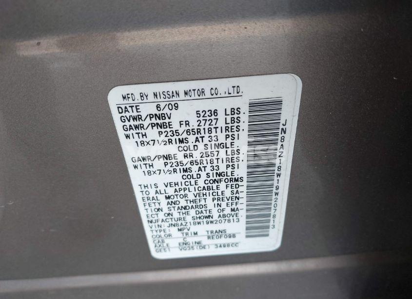 Photo 9 of 2009 Nissan Murano SL (VIN JN8AZ18W19W207813)