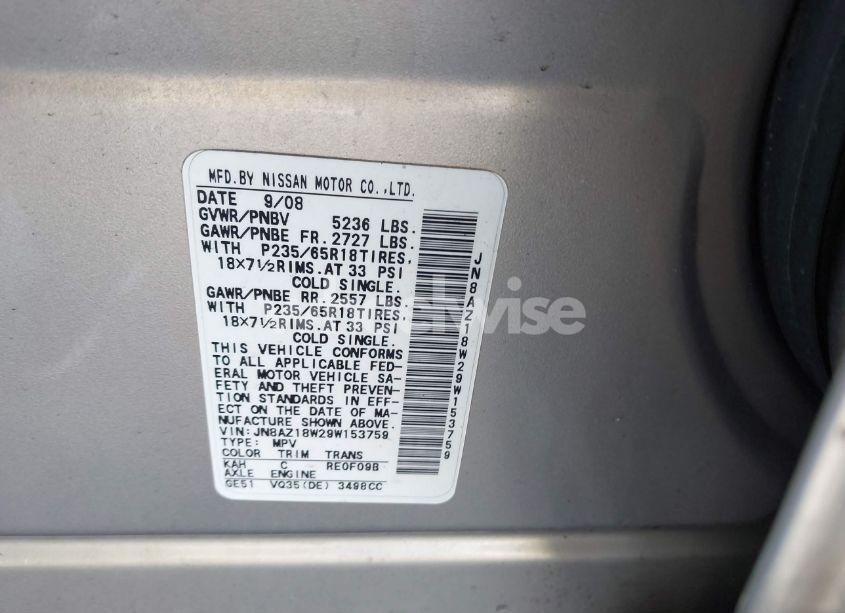 Photo 3 of 2009 Nissan Murano S (VIN JN8AZ18W29W153759)