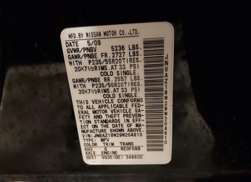 Photo 3 of 2009 Nissan Murano LE (VIN JN8AZ18W29W204810)