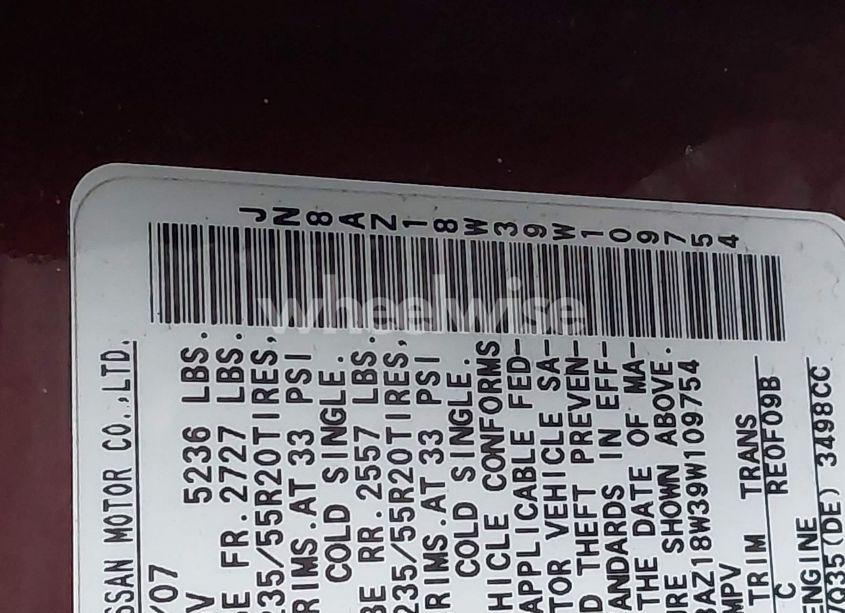 Photo 3 of 2009 Nissan Murano LE (VIN JN8AZ18W39W109754)