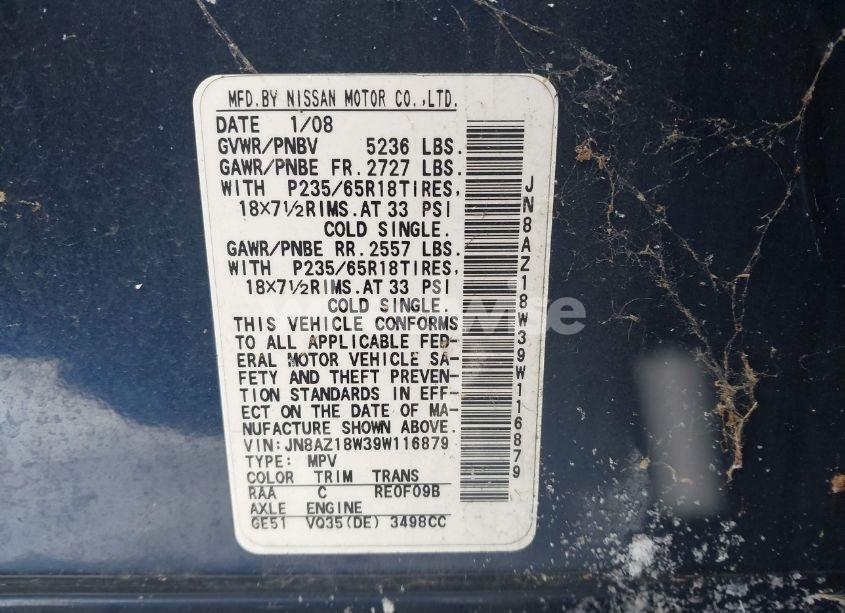Photo 7 of 2009 Nissan Murano SL (VIN JN8AZ18W39W116879)