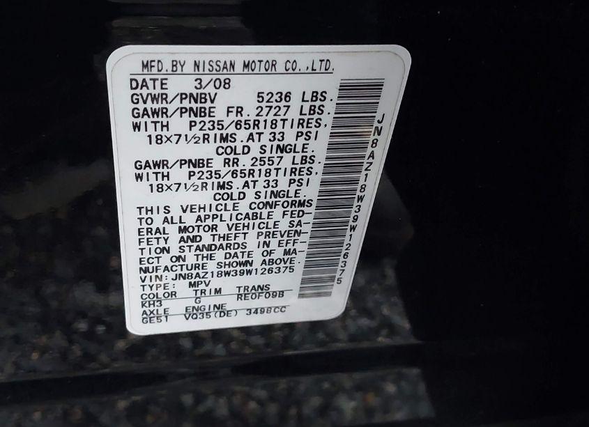 Photo 6 of 2009 Nissan Murano S (VIN JN8AZ18W39W126375)