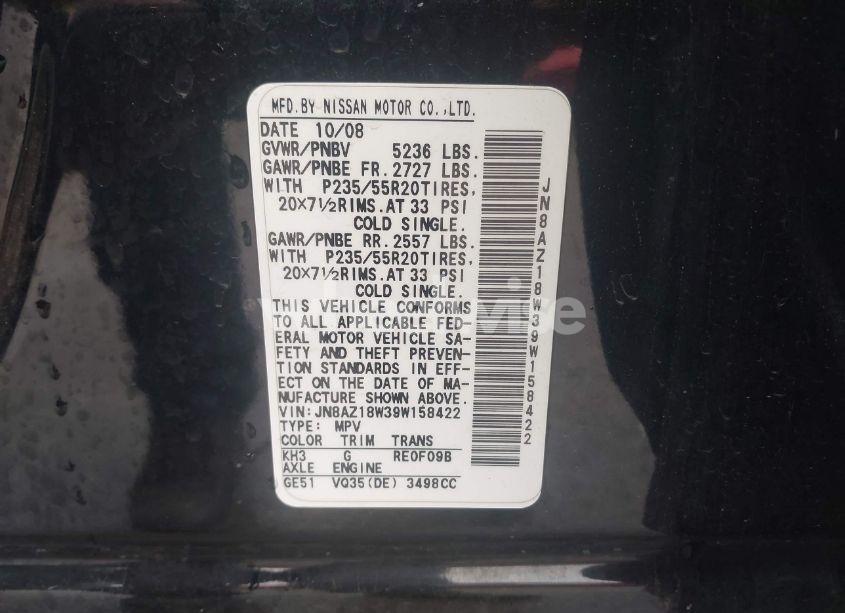 Photo 9 of 2009 Nissan Murano LE (VIN JN8AZ18W39W158422)