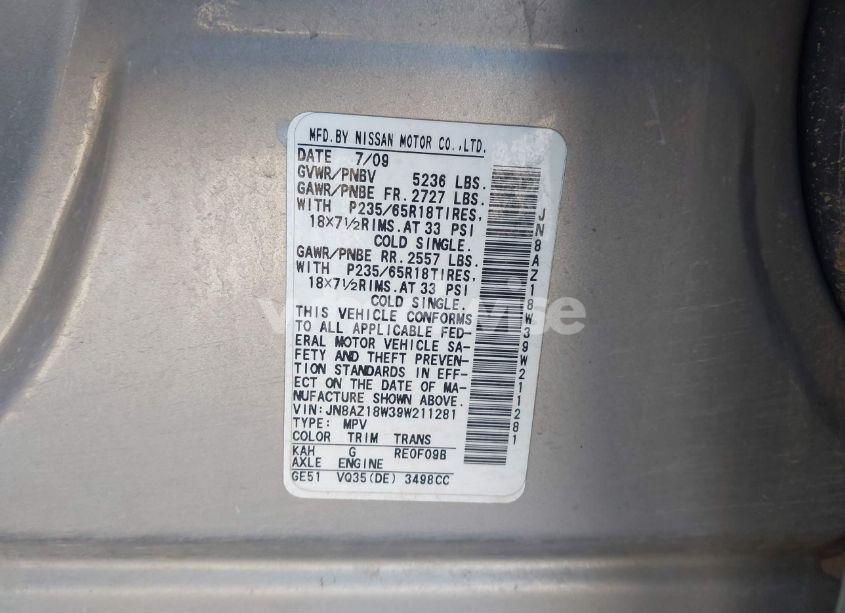 Photo 6 of 2009 Nissan Murano SL (VIN JN8AZ18W39W211281)