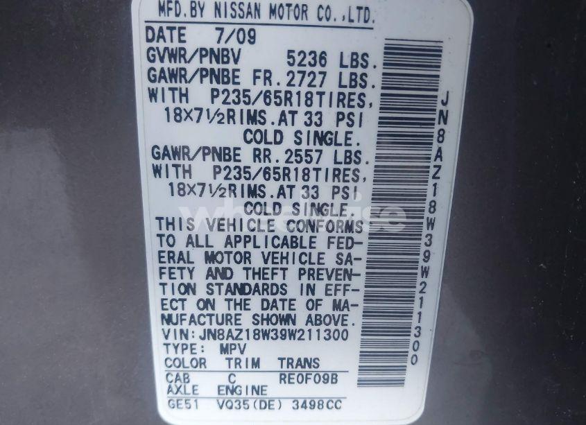 Photo 9 of 2009 Nissan Murano SL (VIN JN8AZ18W39W211300)