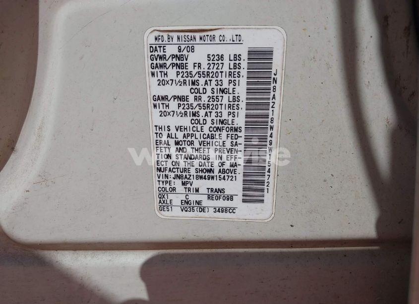 Photo 9 of 2009 Nissan Murano LE (VIN JN8AZ18W49W154721)