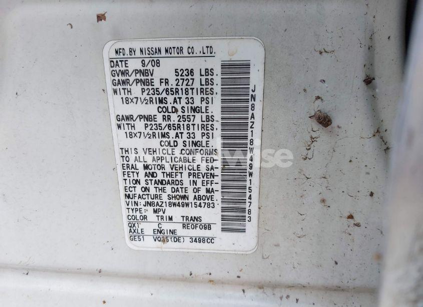 Photo 5 of 2009 Nissan Murano SL (VIN JN8AZ18W49W154783)