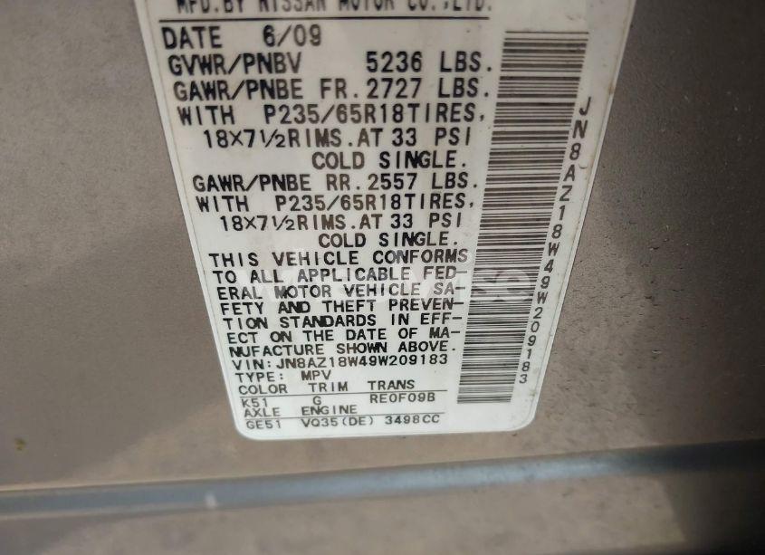 Photo 9 of 2009 Nissan Murano SL (VIN JN8AZ18W49W209183)