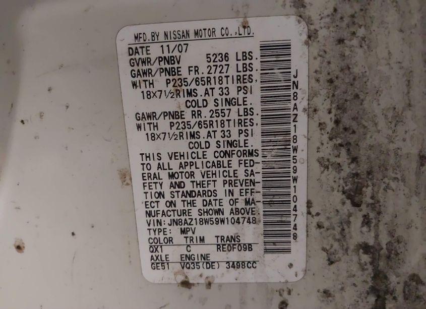 Photo 7 of 2009 Nissan Murano S (VIN JN8AZ18W59W104748)