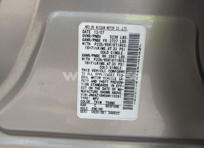 Photo 9 of 2009 Nissan Murano S (VIN JN8AZ18W59W110291)