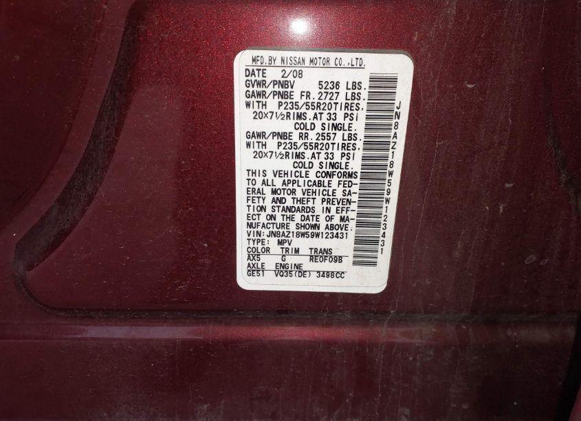 Photo 5 of 2009 Nissan Murano LE (VIN JN8AZ18W59W123431)