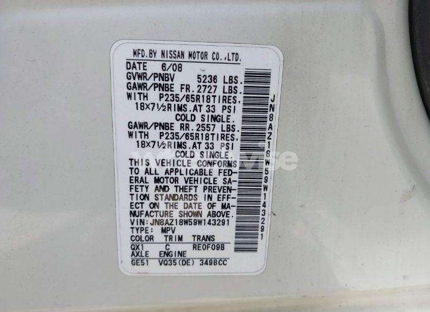 Photo 9 of 2009 Nissan Murano S (VIN JN8AZ18W59W143291)