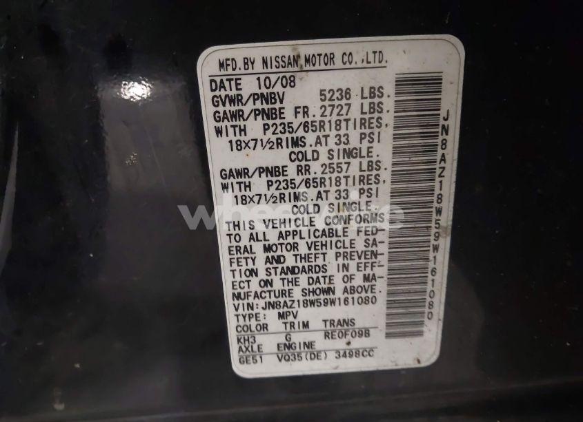 Photo 5 of 2009 Nissan Murano SL (VIN JN8AZ18W59W161080)