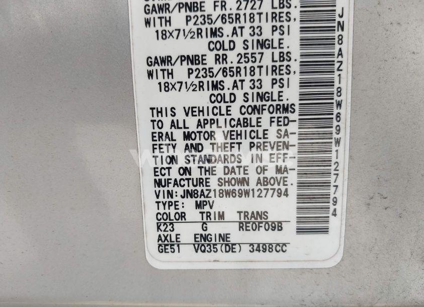 Photo 9 of 2009 Nissan Murano S (VIN JN8AZ18W69W127794)