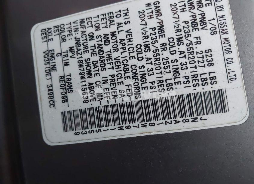 Photo 7 of 2009 Nissan Murano LE (VIN JN8AZ18W79W115539)