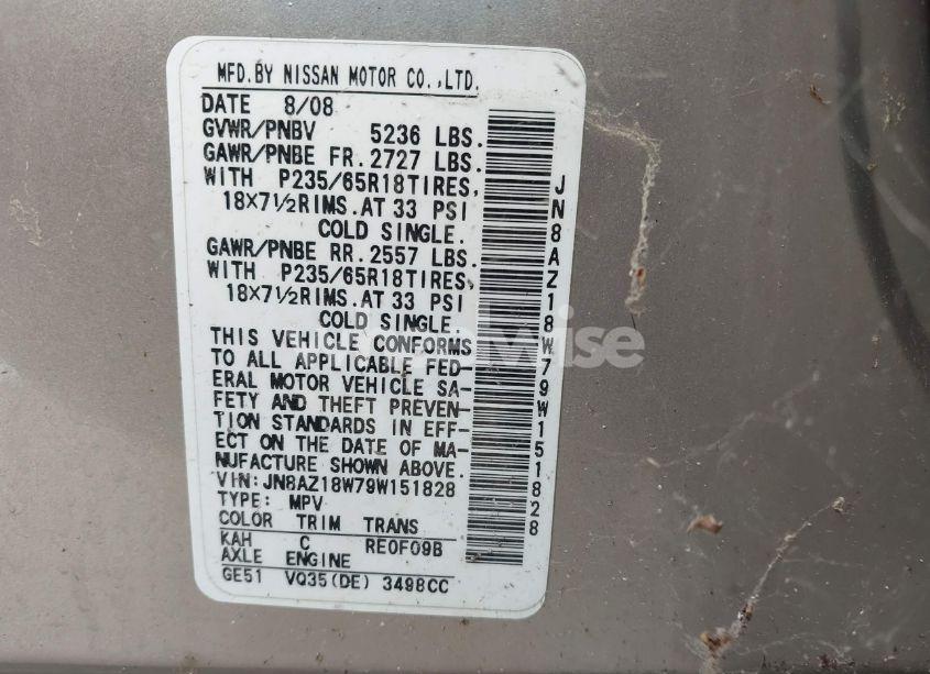 Photo 7 of 2009 Nissan Murano SL (VIN JN8AZ18W79W151828)