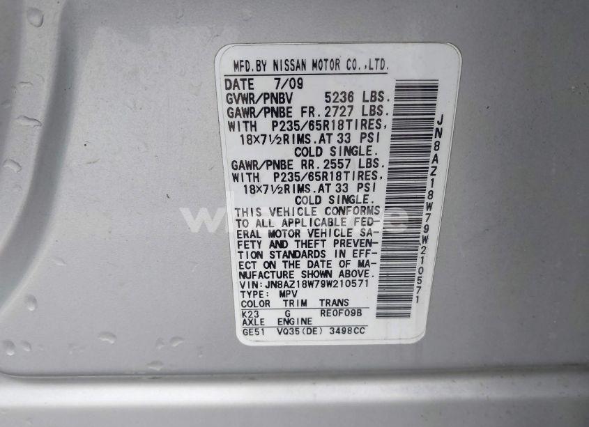 Photo 9 of 2009 Nissan Murano S (VIN JN8AZ18W79W210571)