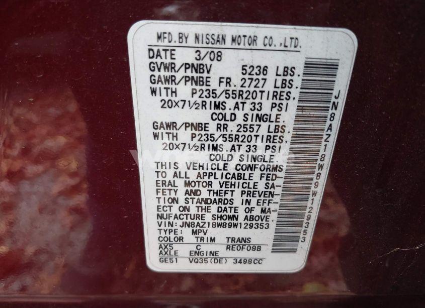 Photo 6 of 2009 Nissan Murano LE (VIN JN8AZ18W89W129353)