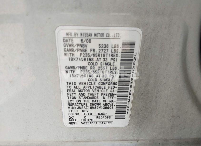 Photo 9 of 2009 Nissan Murano SL (VIN JN8AZ18W89W139901)