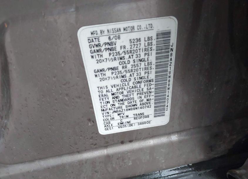 Photo 5 of 2009 Nissan Murano LE (VIN JN8AZ18W89W140742)