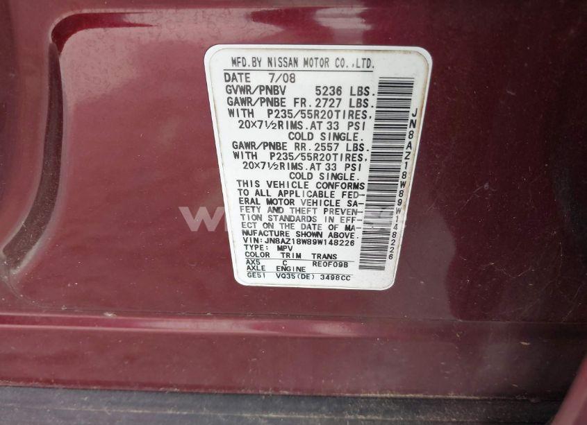 Photo 3 of 2009 Nissan Murano LE (VIN JN8AZ18W89W148226)