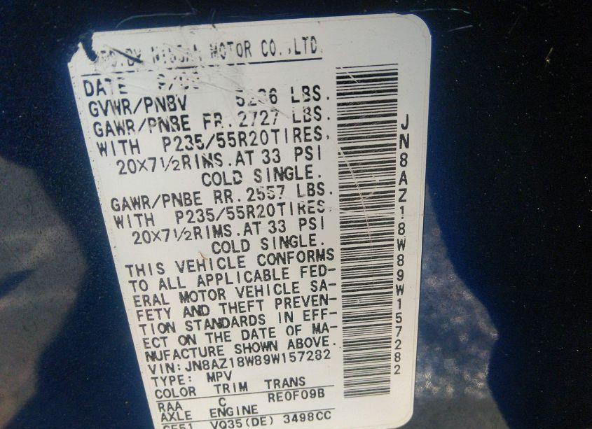 Photo 7 of 2009 Nissan Murano LE (VIN JN8AZ18W89W157282)