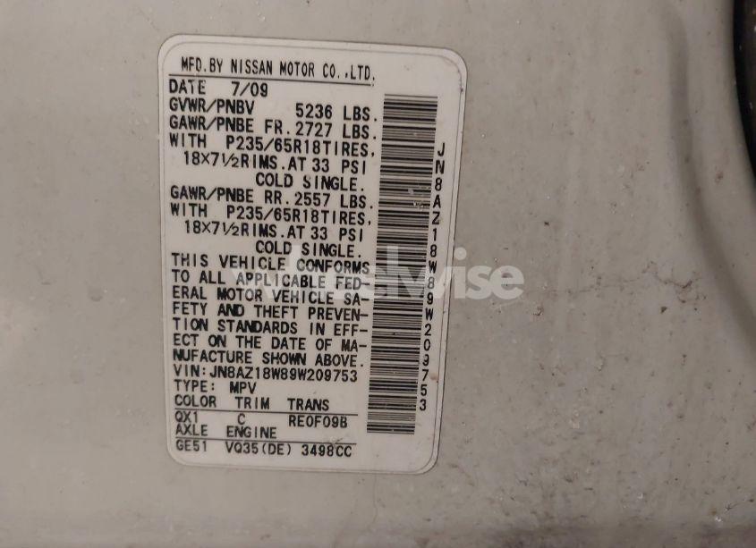 Photo 4 of 2009 Nissan Murano SL (VIN JN8AZ18W89W209753)