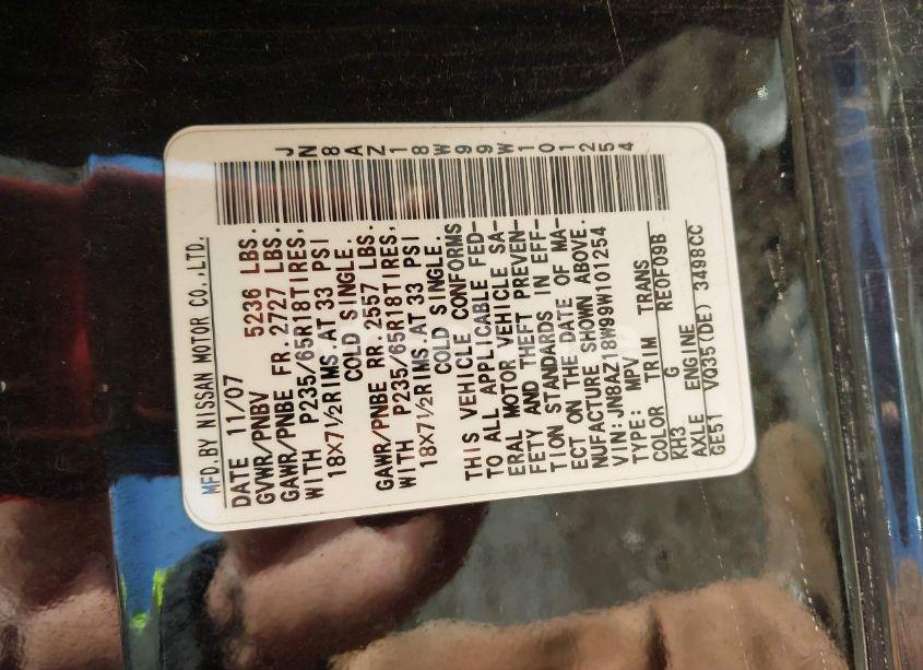 Photo 4 of 2009 Nissan Murano S (VIN JN8AZ18W99W101254)