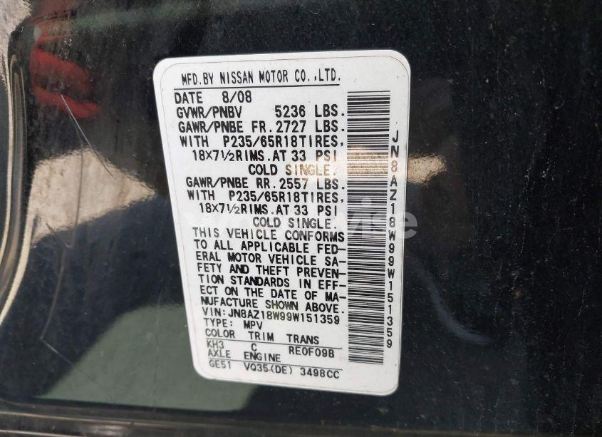 Photo 9 of 2009 Nissan Murano SL (VIN JN8AZ18W99W151359)