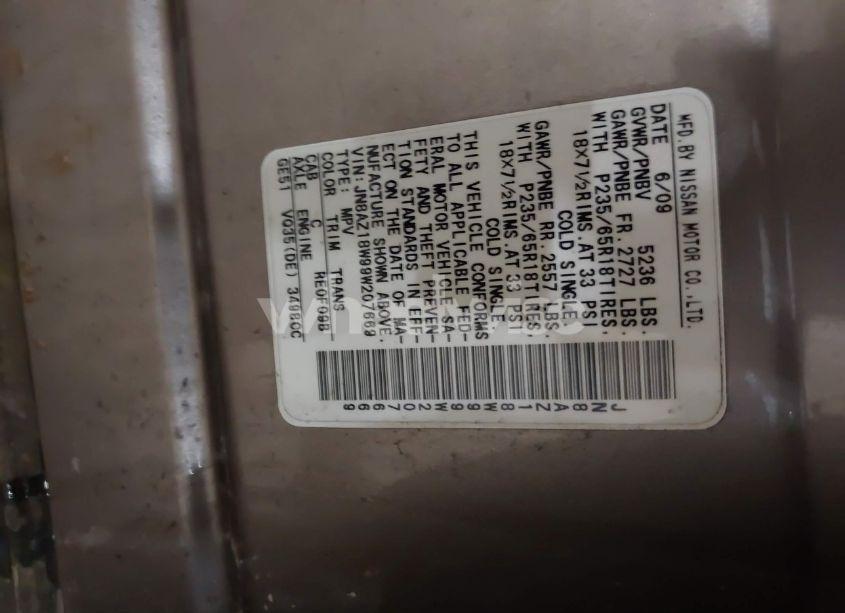 Photo 7 of 2009 Nissan Murano SL (VIN JN8AZ18W99W207669)