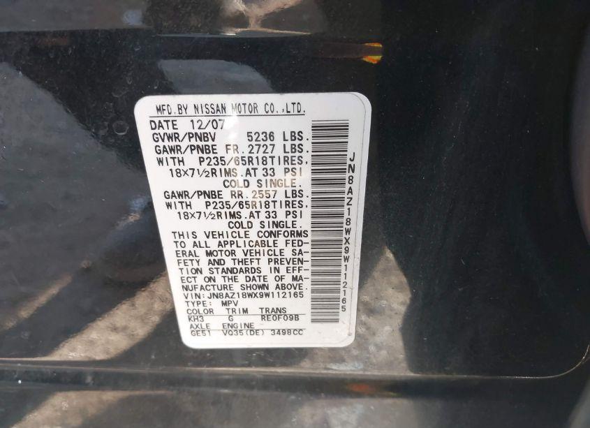 Photo 6 of 2009 Nissan Murano S (VIN JN8AZ18WX9W112165)