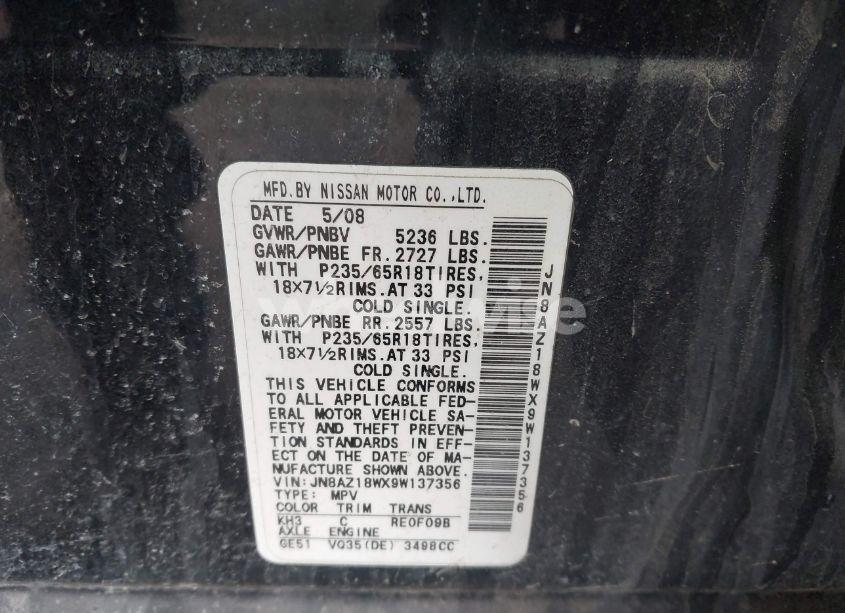 Photo 7 of 2009 Nissan Murano (VIN JN8AZ18WX9W137356)