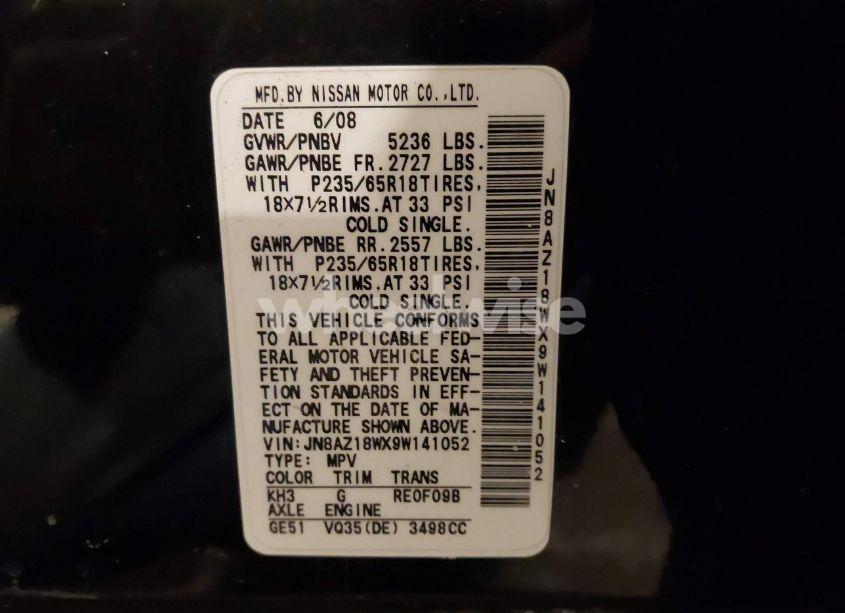 Photo 8 of 2009 Nissan Murano SL (VIN JN8AZ18WX9W141052)