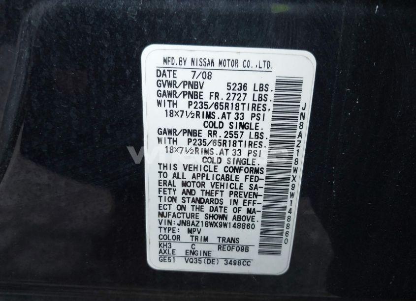 Photo 4 of 2009 Nissan Murano SL (VIN JN8AZ18WX9W148860)