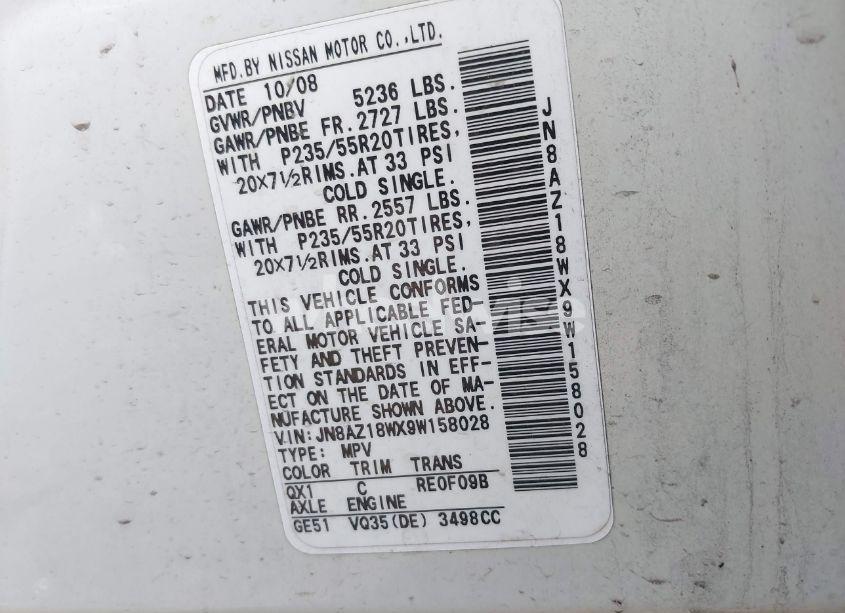 Photo 9 of 2009 Nissan Murano LE (VIN JN8AZ18WX9W158028)