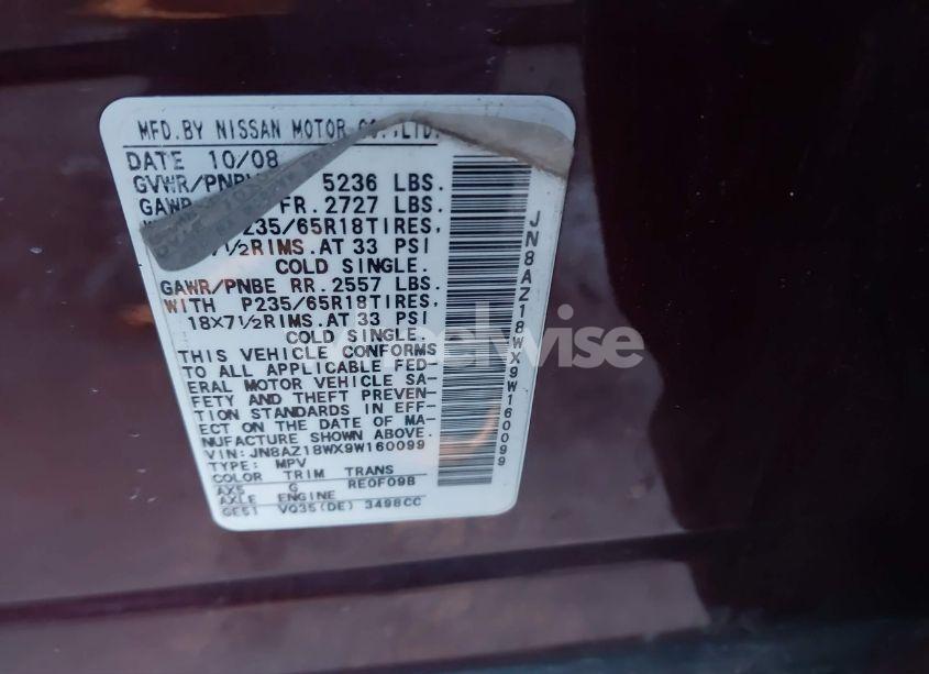 Photo 7 of 2009 Nissan Murano SL (VIN JN8AZ18WX9W160099)