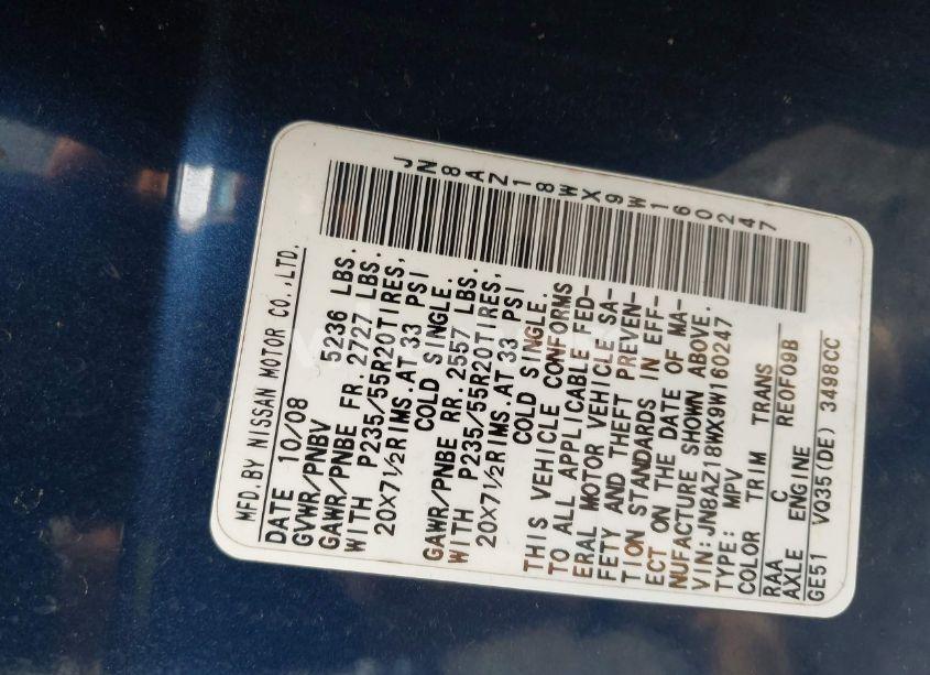 Photo 5 of 2009 Nissan Murano LE (VIN JN8AZ18WX9W160247)