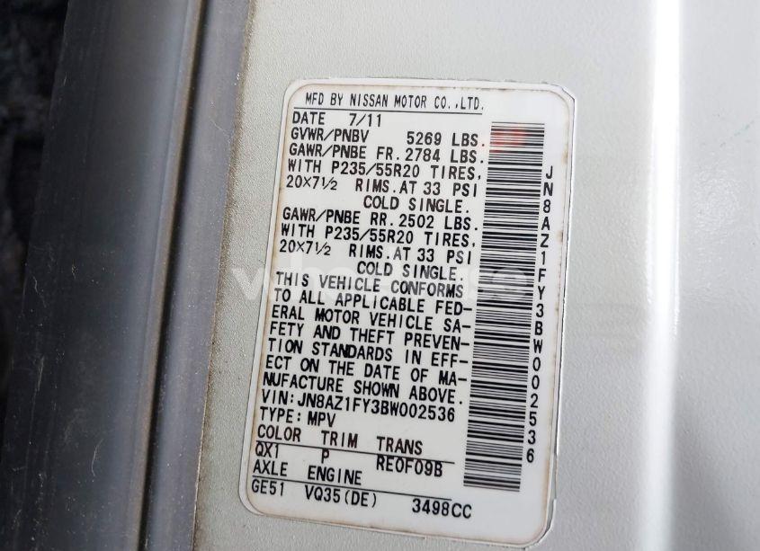 Photo 9 of 2011 Nissan Murano CROSSCABRIOLET (VIN JN8AZ1FY3BW002536)