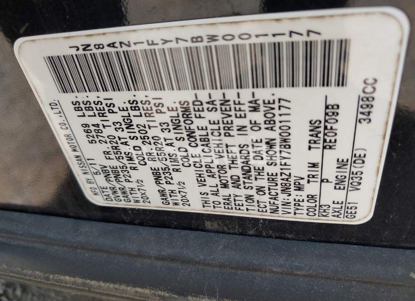 Photo 9 of 2011 Nissan Murano CROSSCABRIOLET (VIN JN8AZ1FY7BW001177)