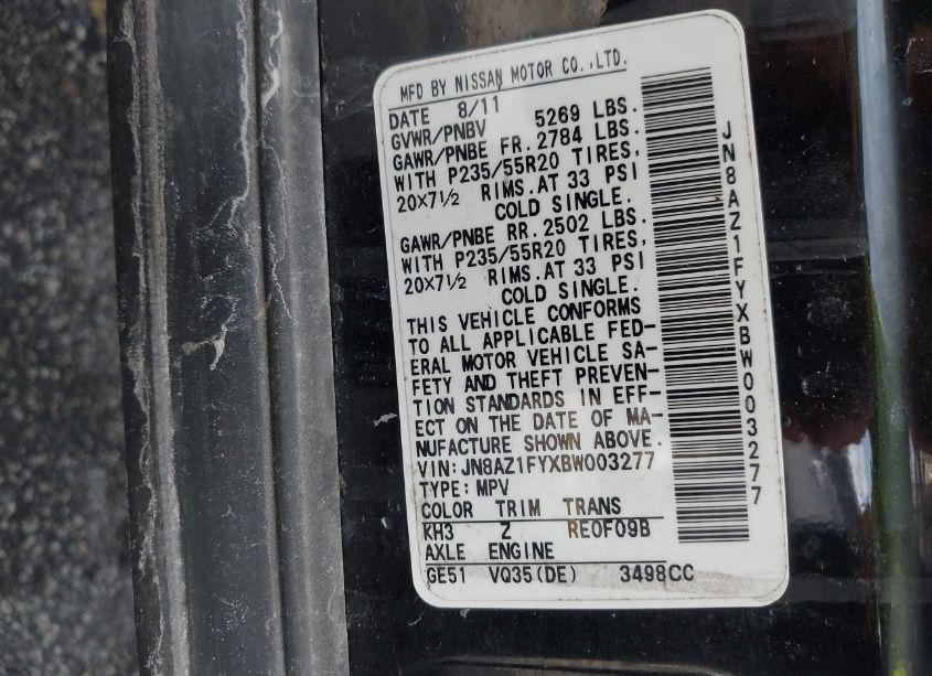 Photo 5 of 2011 Nissan Murano CROSSCABRIOLET (VIN JN8AZ1FYXBW003277)