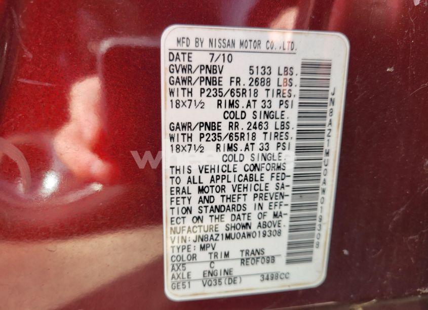 Photo 6 of 2010 Nissan Murano SL (VIN JN8AZ1MU0AW019308)