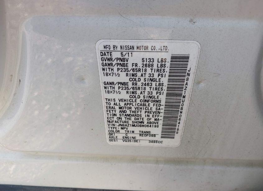 Photo 6 of 2011 Nissan Murano SL (VIN JN8AZ1MU0BW064198)