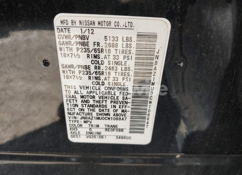 Photo 9 of 2012 Nissan Murano S (VIN JN8AZ1MU0CW108847)