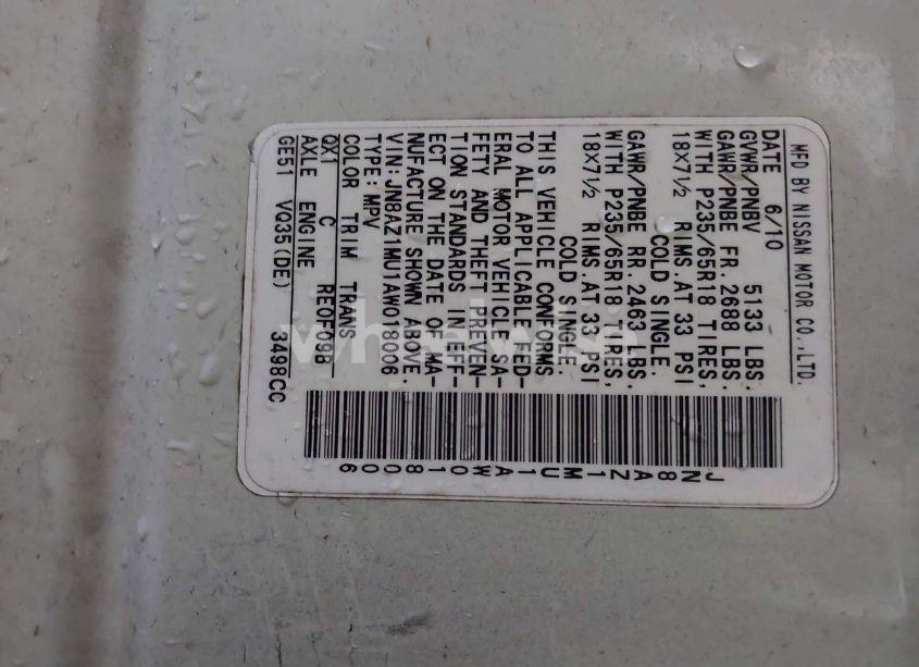 Photo 9 of 2010 Nissan Murano SL (VIN JN8AZ1MU1AW018006)