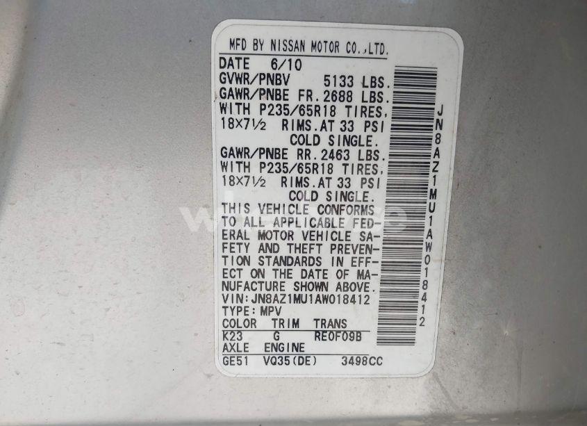 Photo 9 of 2010 Nissan Murano S (VIN JN8AZ1MU1AW018412)